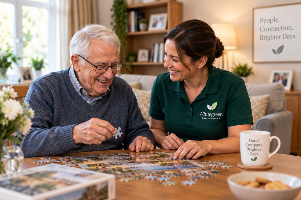 A companion and a client at the table over a jigsaw